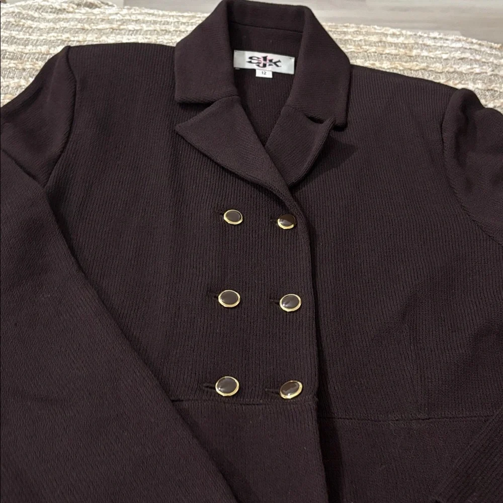 St John Dark Brown Santana Knit Women’s Double-Breasted‎ Pants Suit Size 12